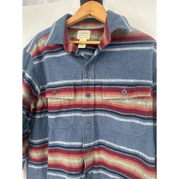 LL Bean Flannel Shirt Serape Chamois Southwest Stripe Mens Medium Western Boho - Picture 2 of 7